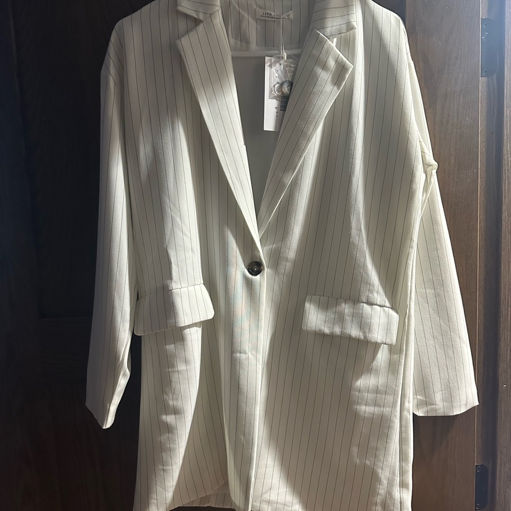 Zara Cream Pinstripe Blazer
